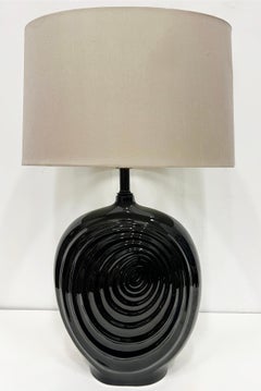 Vintage Pair of Black Ceramic Swirl Design Table Lamps