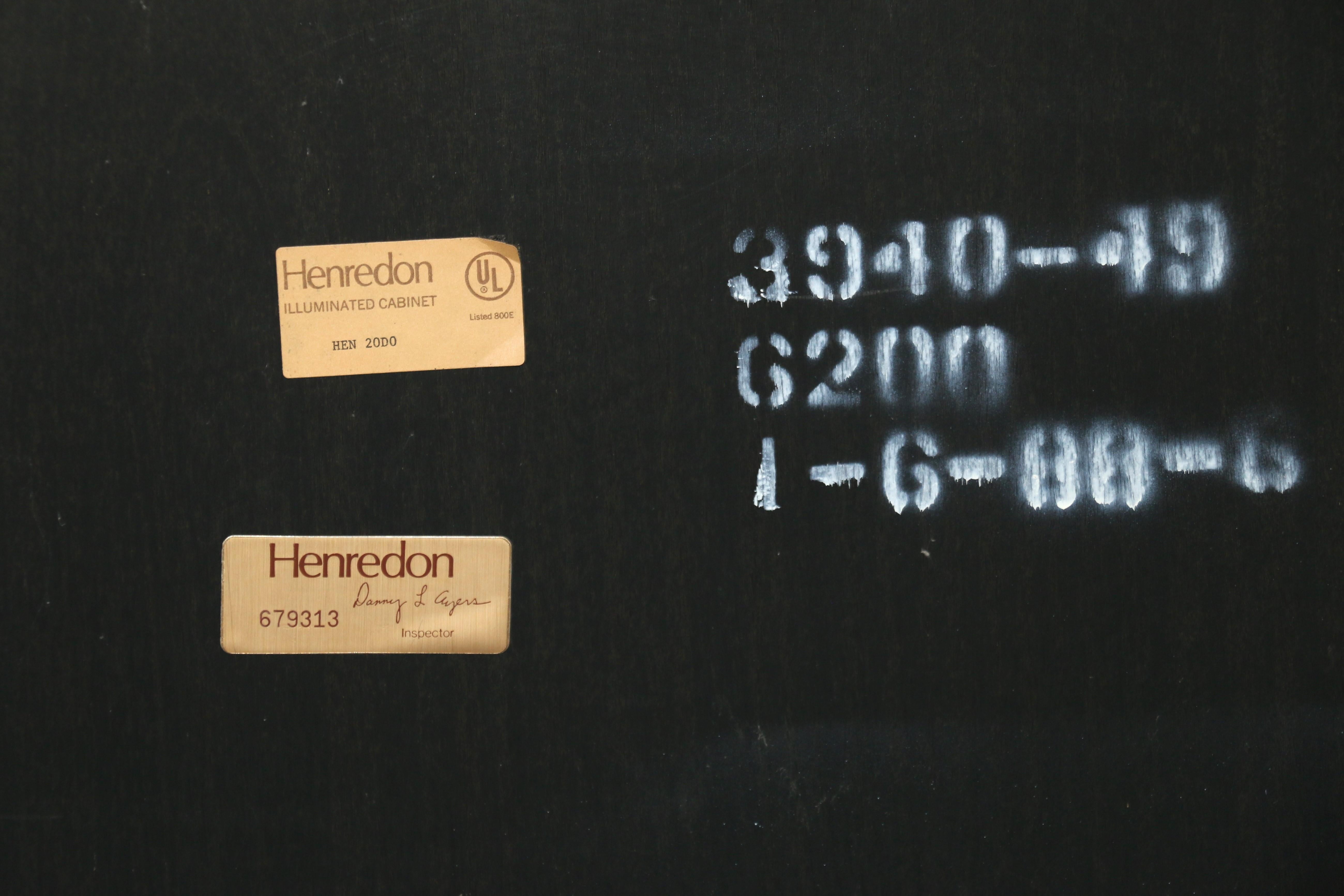Vintage Pair of Black Lacquered and Brass Display Cabinets by Henredon, 1970s 12