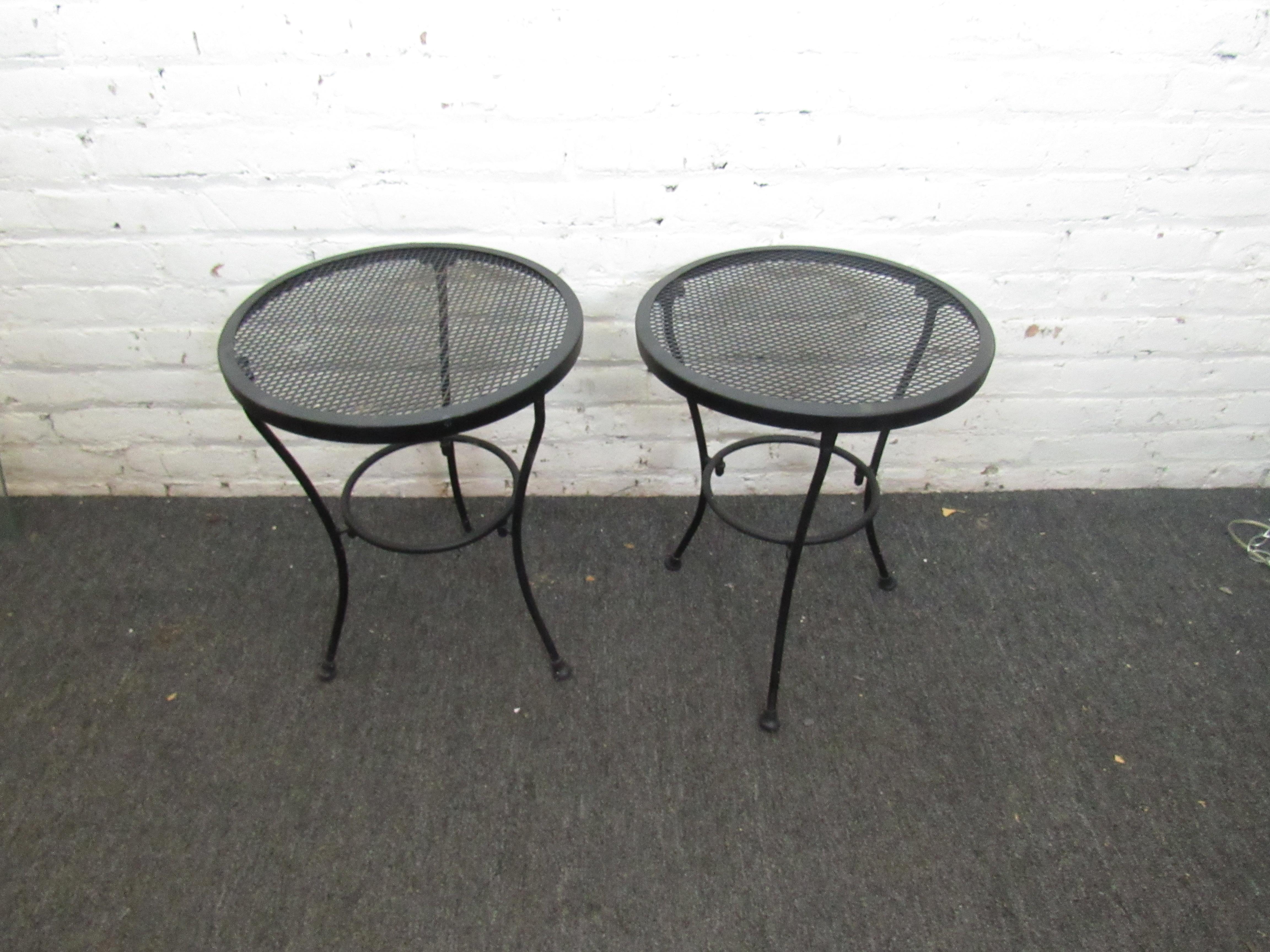 20th Century Vintage Pair of Black Metal Side Tables For Sale