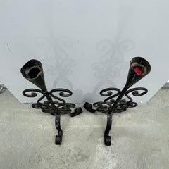 Vintage Pair of Black Schmiedeeisen Kerzenhalter