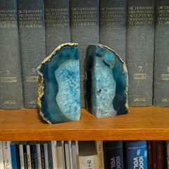 Vintage Pair Of Blue and White Agate Bookends Quartz Crystal Geode
