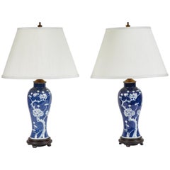 Vintage Pair of Blue and White Cherry Blossom Lamps