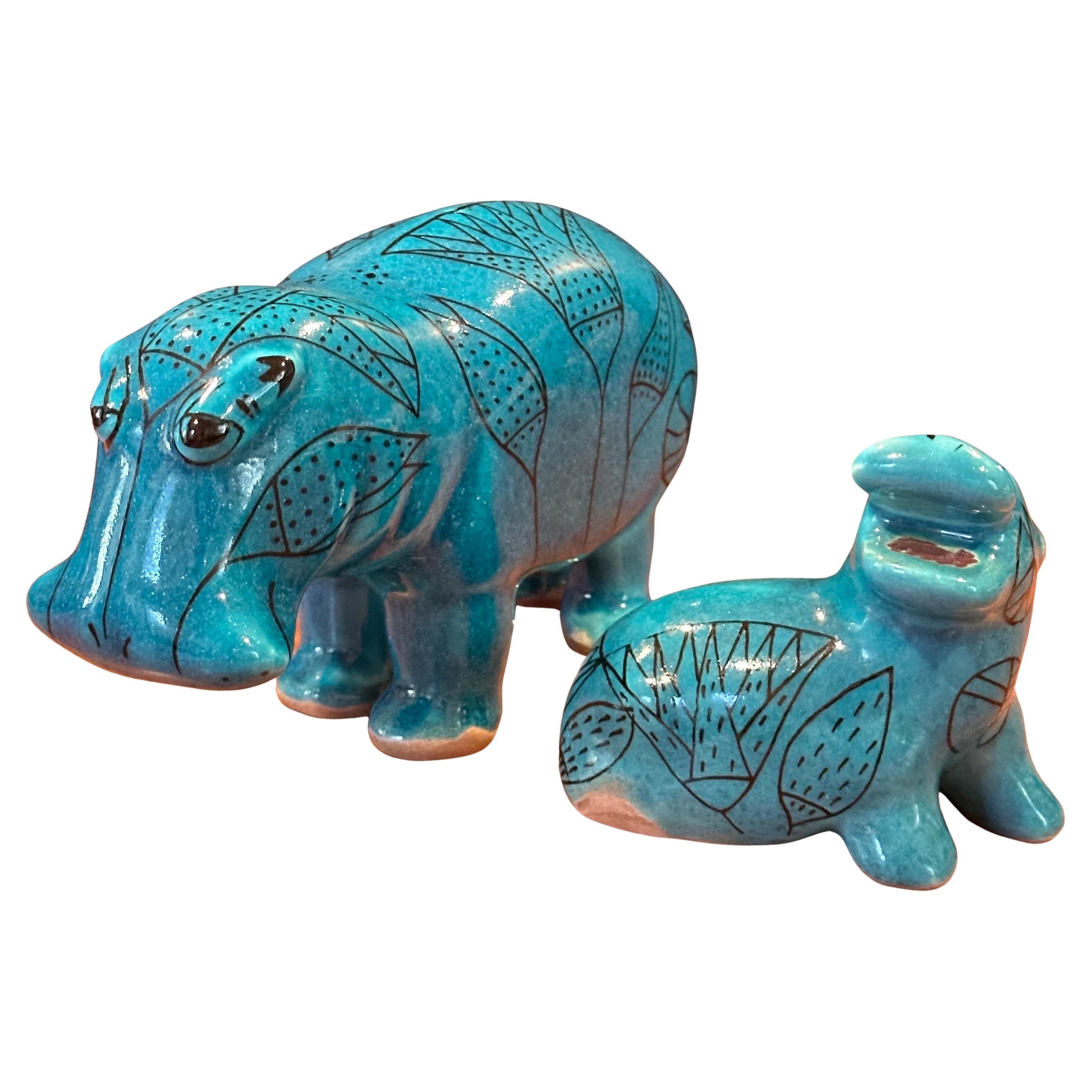 Vintage Pair of Blue Ceramic "William the Hippo" Sculptures - MMA