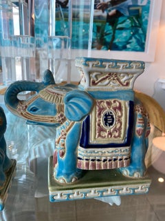 Vintage Pair of Blue Elephant Garden Stands Bookends or Statues