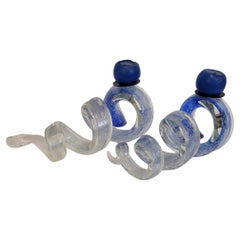 Vintage pair of Blue spiral Murano glass candlesticks