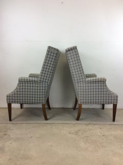 Coppia di sedie Wingback Coloni a scacchi bianchi e blu vintage