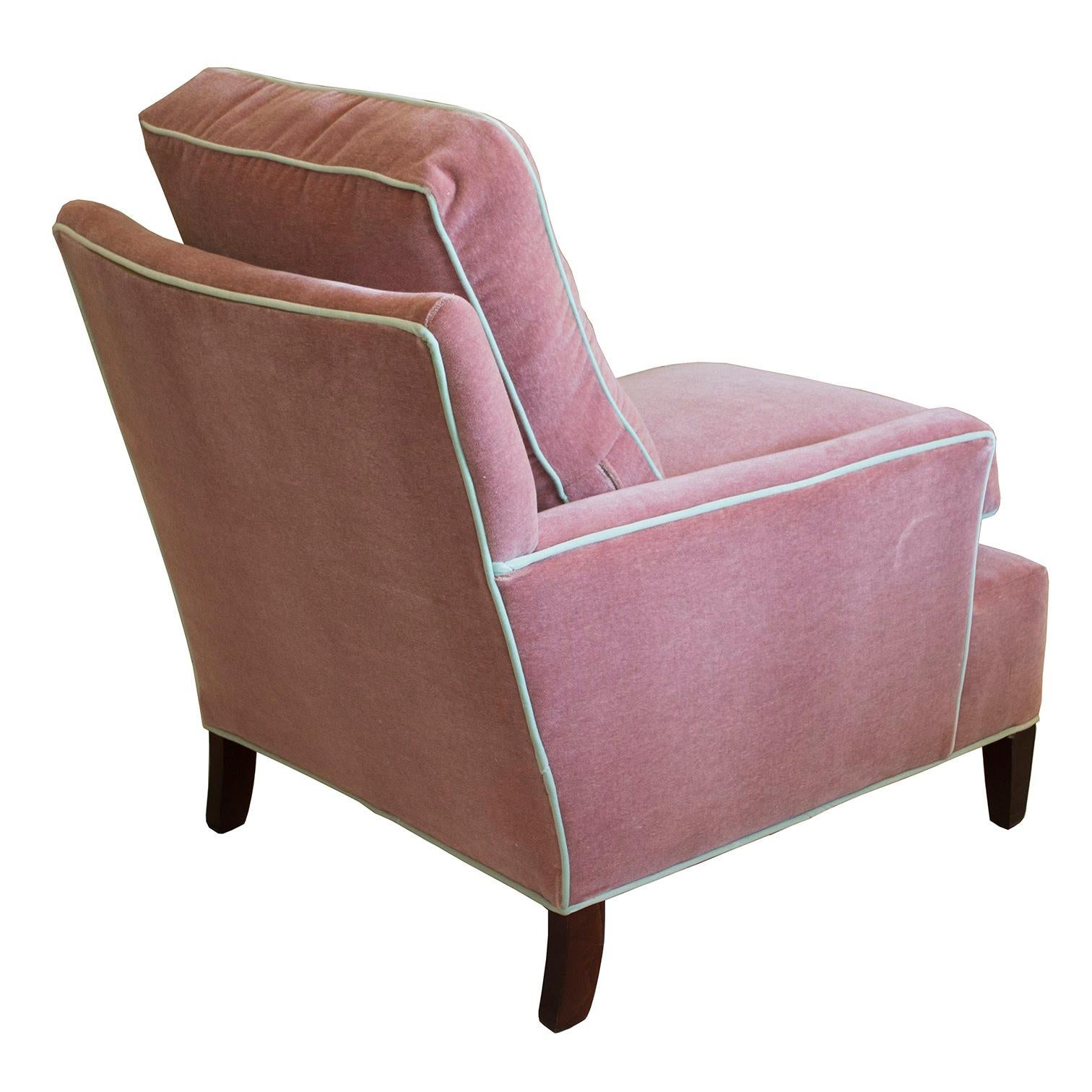Mid-Century Modern Vintage Pair of Blush Pink Tuxedo Club Chairs