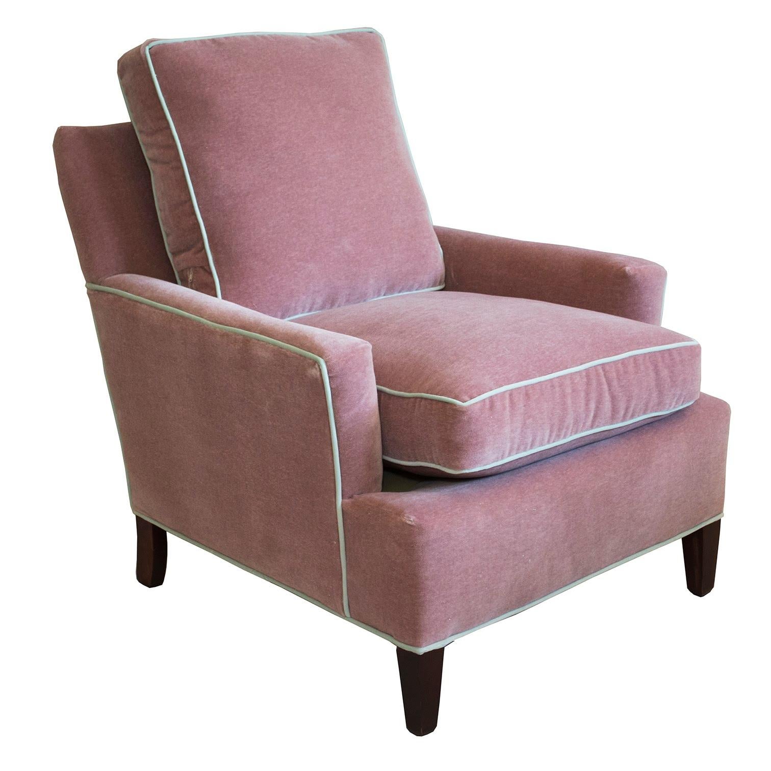Mohair Vintage Pair of Blush Pink Tuxedo Club Chairs
