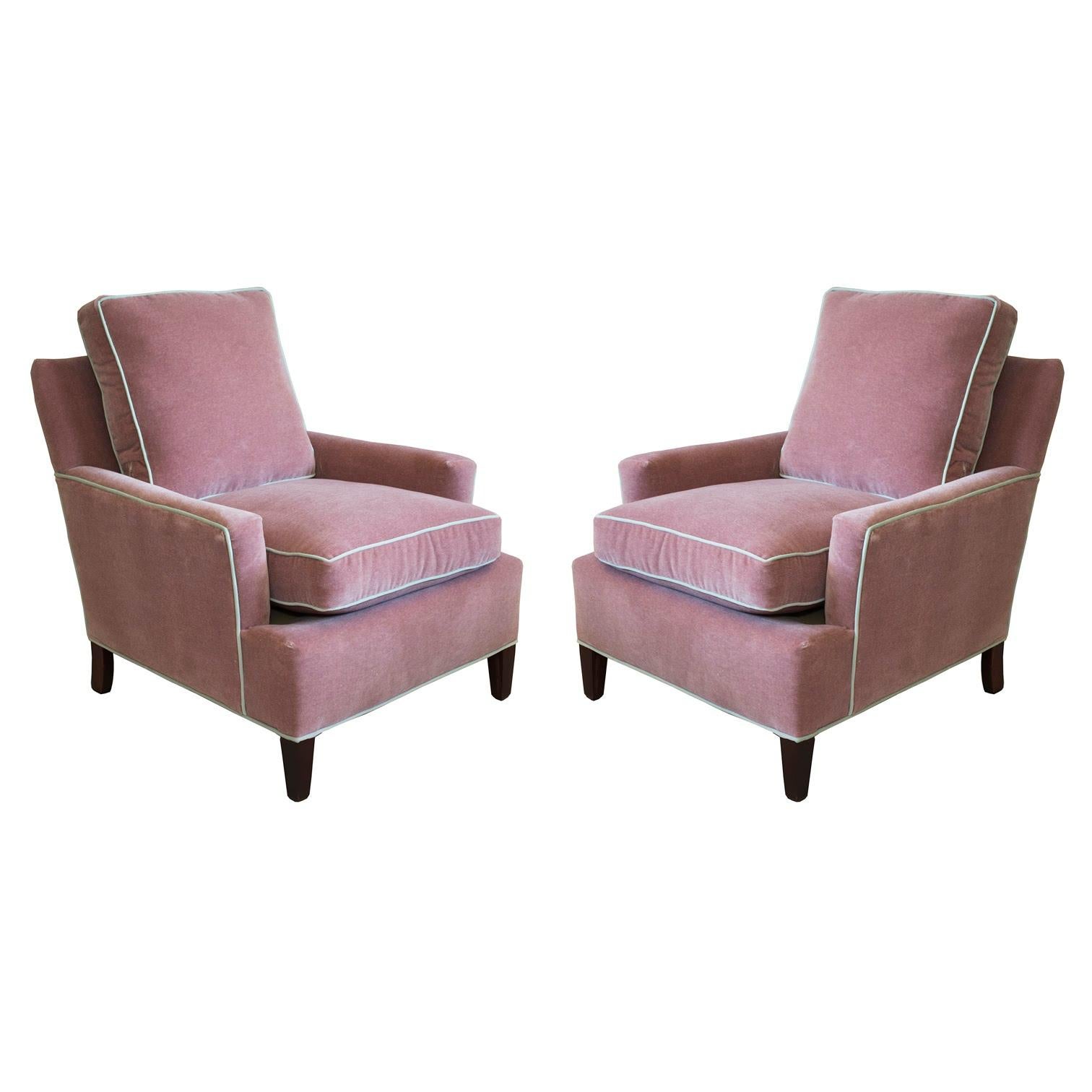Vintage Pair of Blush Pink Tuxedo Club Chairs