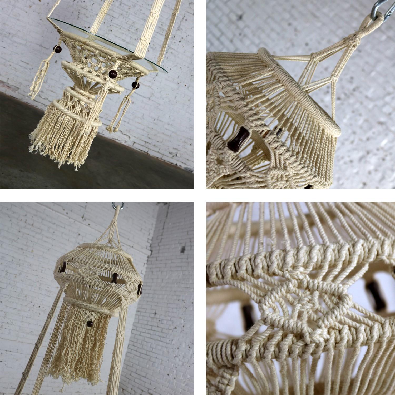hanging macrame table with glass