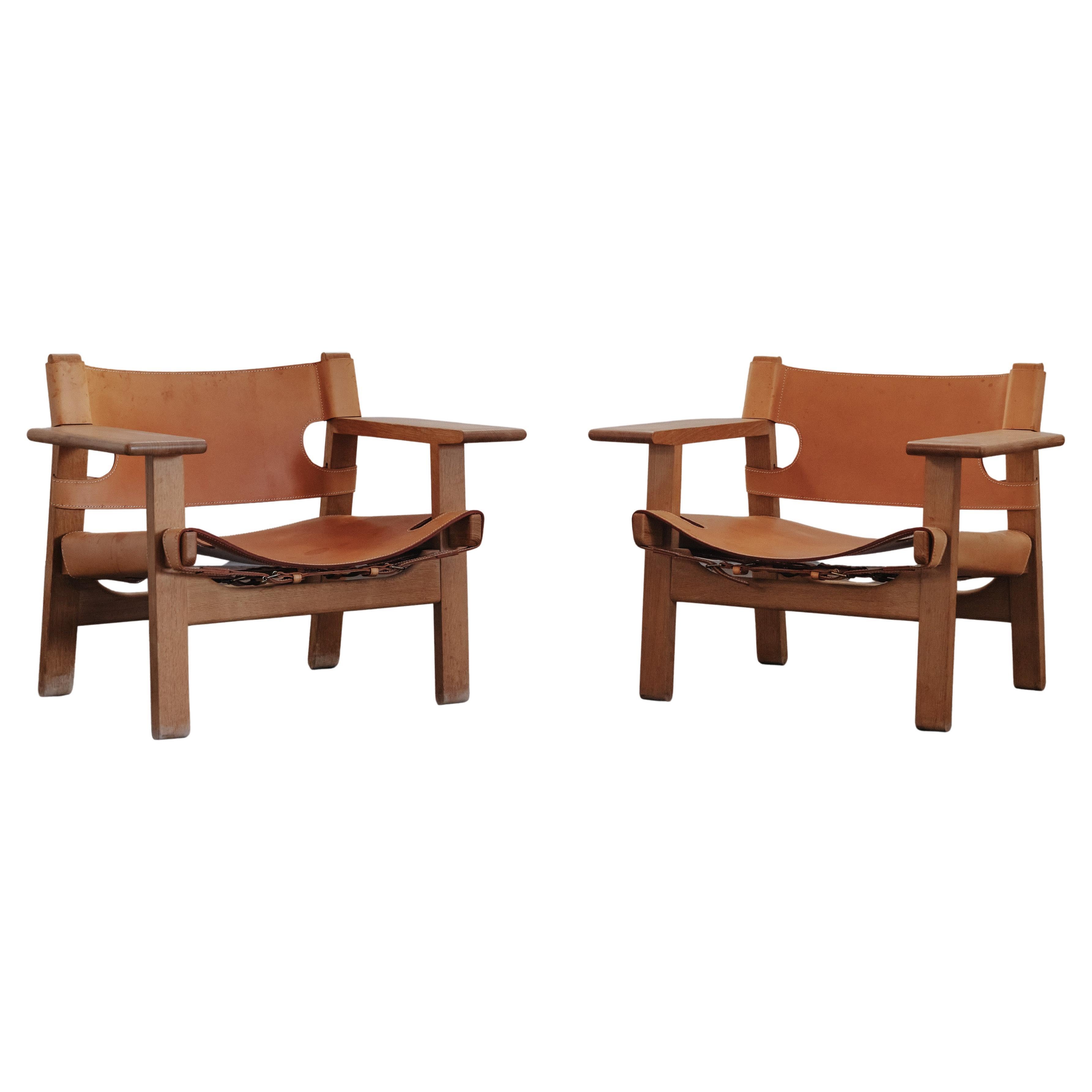 Vintage Pair Of Borge Mogensen Spanish Chairs From Denmark, Circa 1980