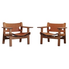 Vintage Pair Of Borge Mogensen Spanish Chairs From Denmark, Circa 1980
