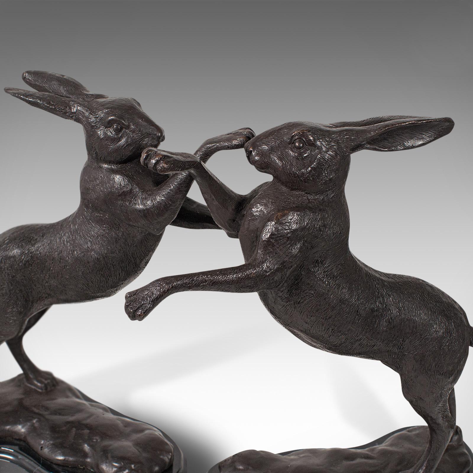 Vintage Pair of Boxing Hares, English, Bronze, Figures, Bookends, circa 1960 3