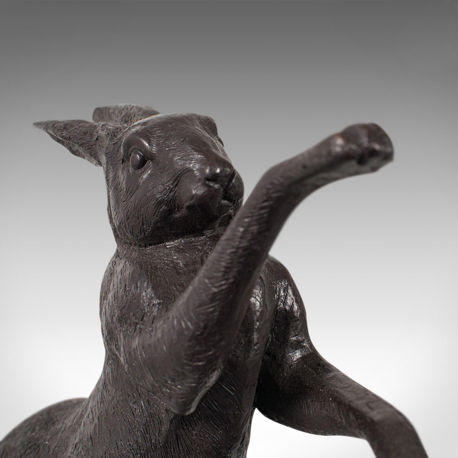 20th Century Vintage Pair of Boxing Hares, English, Bronze, Figures, Bookends, circa 1960