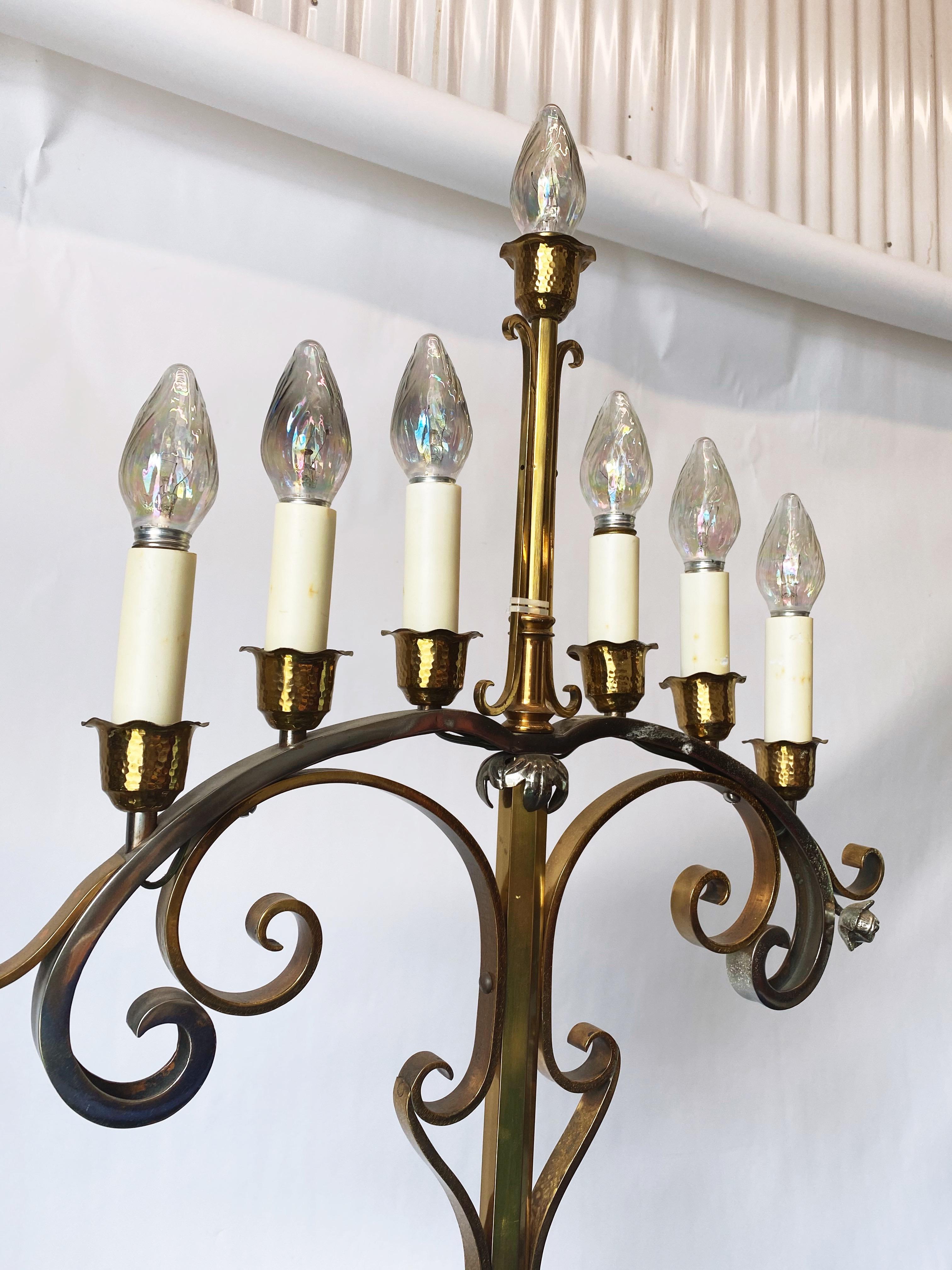 Vintage Pair of Brass and Chrome Candelabra Floor Lamps, circa 1950s at