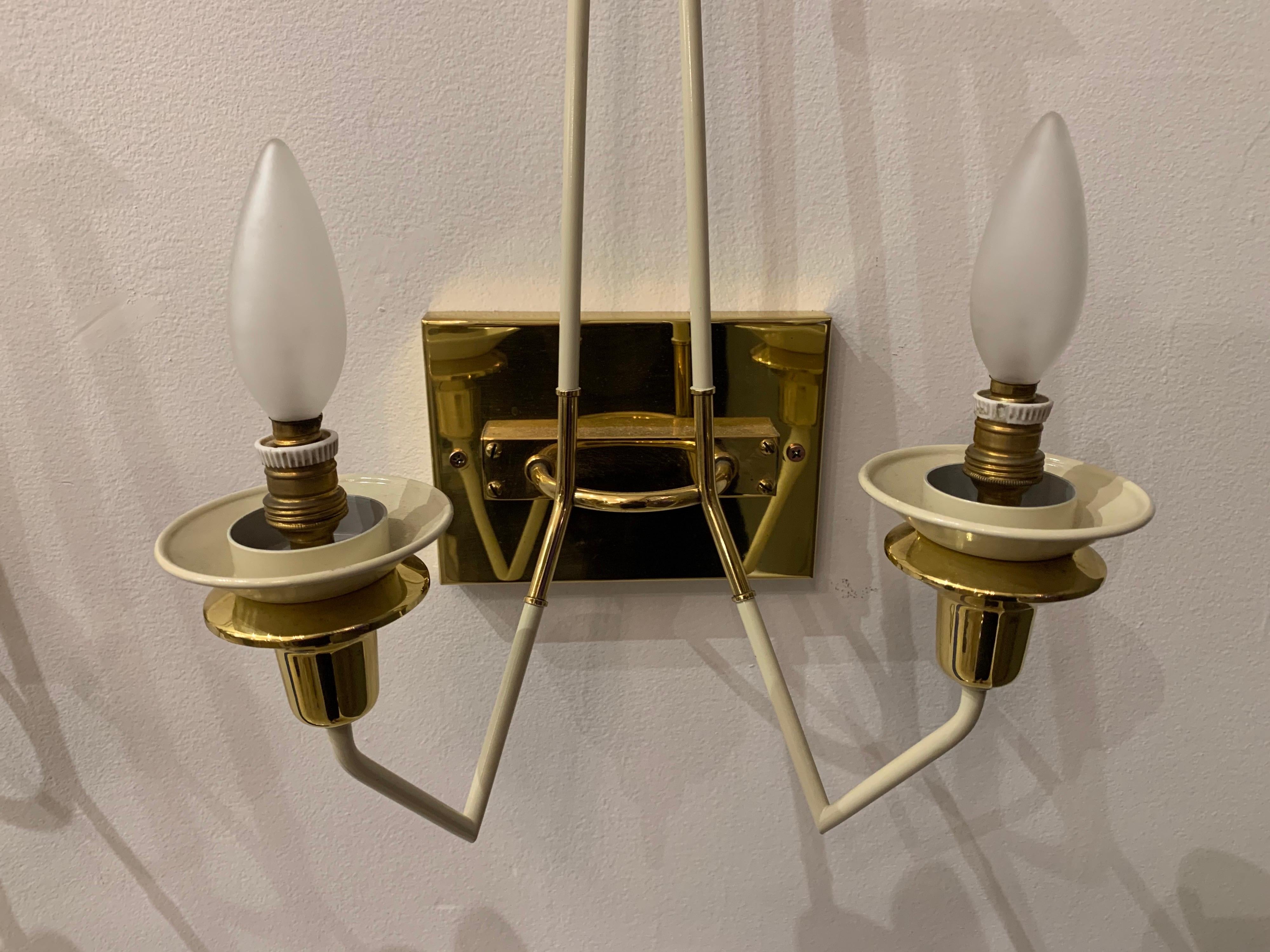 Vintage Pair of Brass and Enamel Stilnovo Wall Sconces For Sale 2