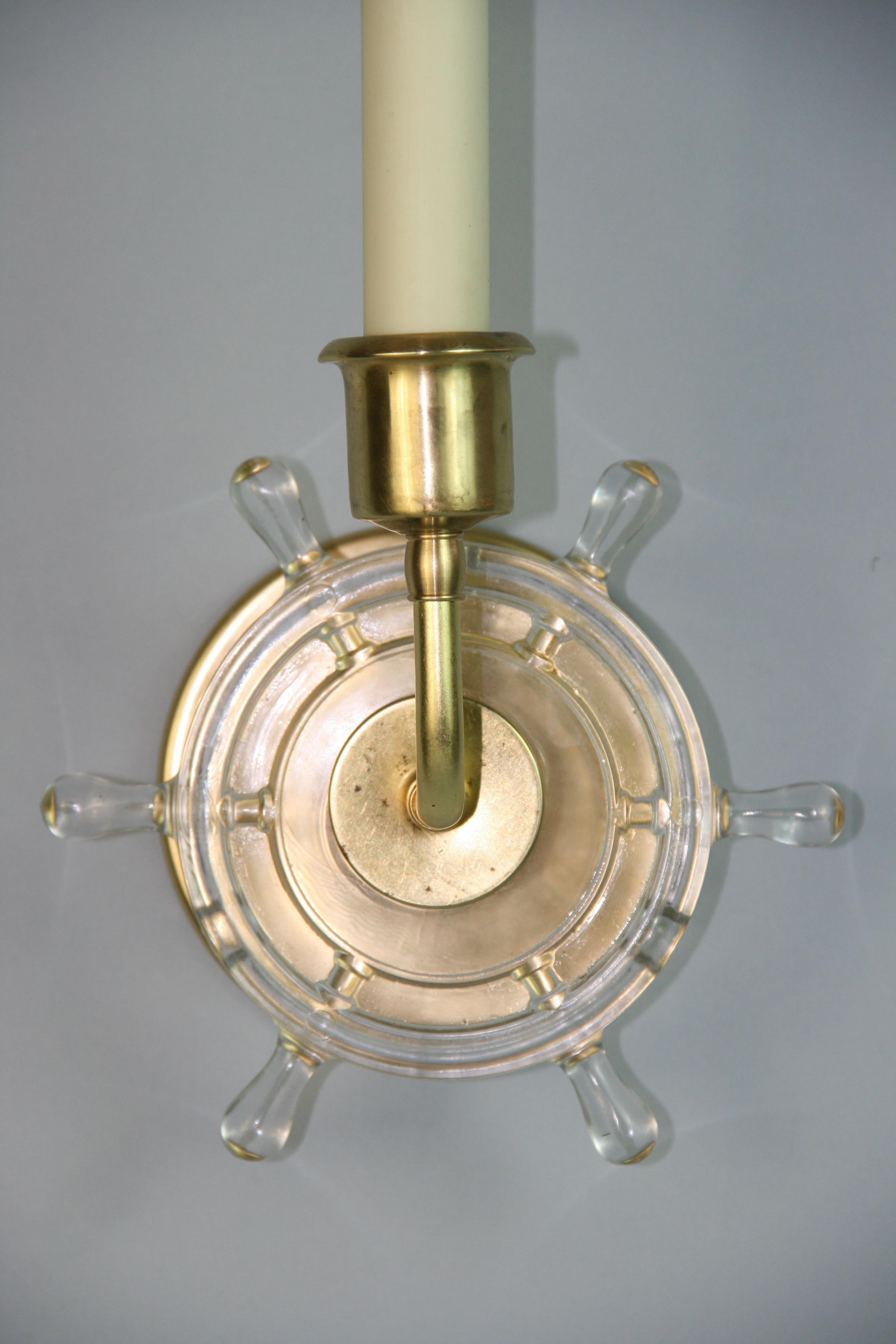 1605 pair of ships wheel nautical sconces
Takes one 60 watt candelabra base bulb.
.