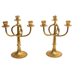 Used Pair of Brass Art Nouveau Candelabras with 3 Branches, c.1950