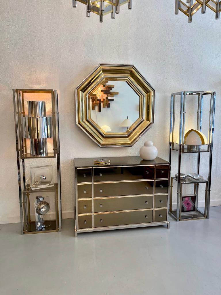Vintage Pair of Brass, Chrome & Glass Shelves, Italy, Ca. 1970s For Sale 6