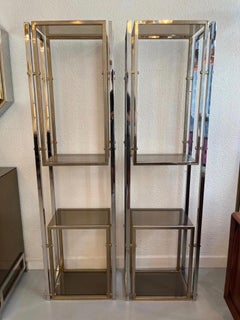 Vintage Pair of Brass, Chrome & Glass Shelves, Italy, Ca. 1970s