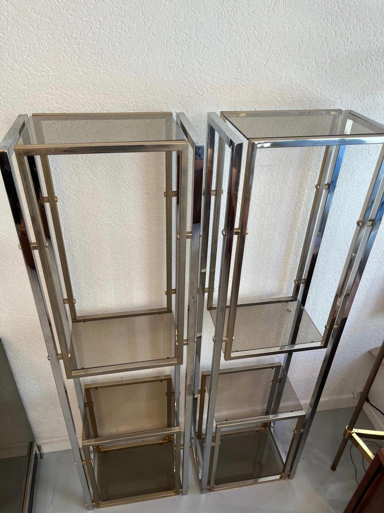 Vintage Pair of Brass, Chrome & Glass Shelves, Italy, Ca. 1970s For Sale 3