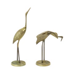 Vintage Pair of Brass Cranes Hollywood Regency Design 31cm