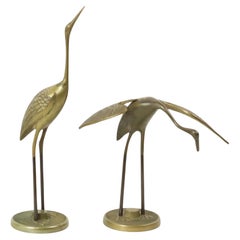 Vintage Paire de grues en laiton Hollywood Regency Design 31cm