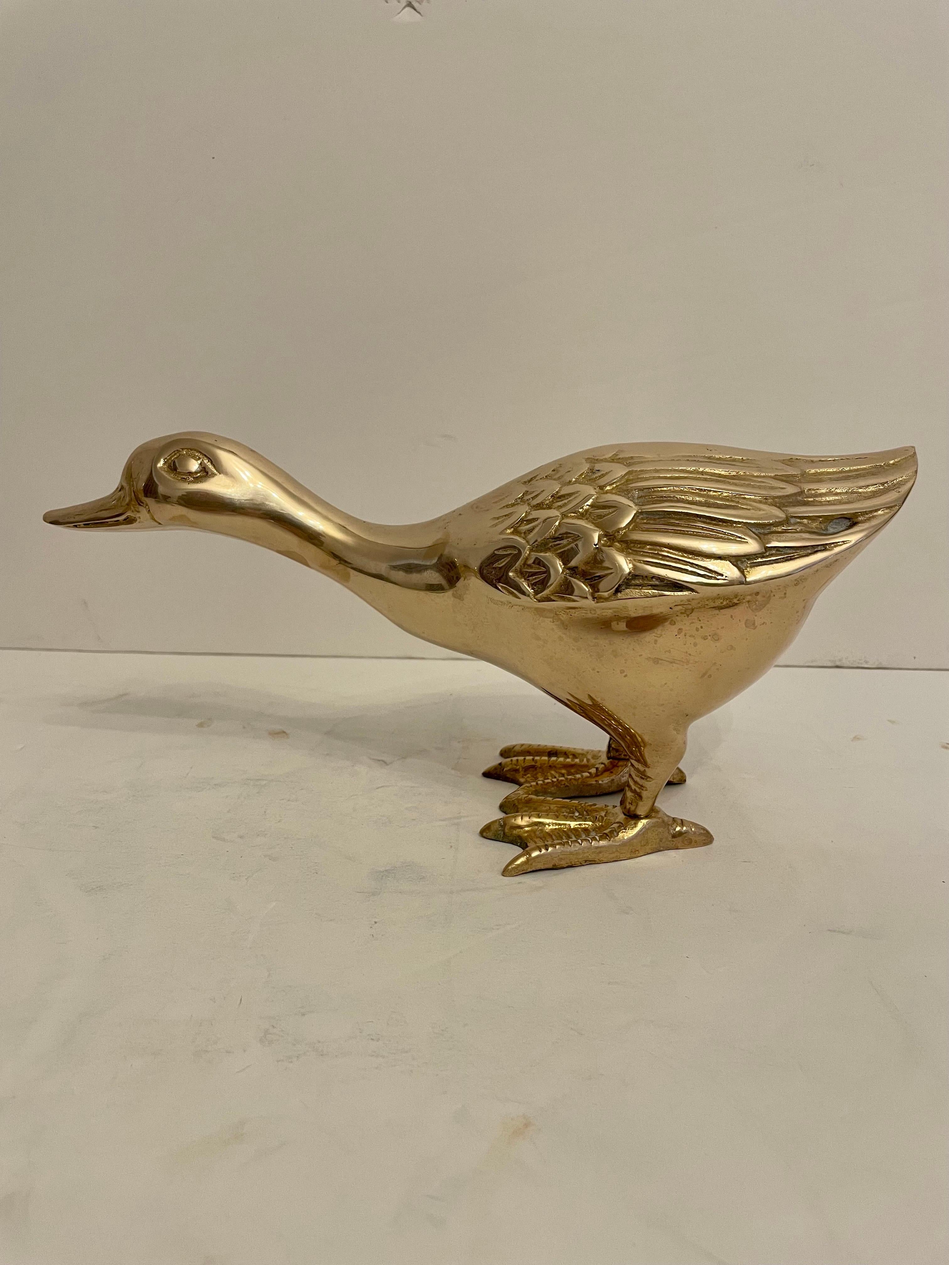 Cast Vintage Pair of Brass Duck Sculptures