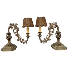 Vintage Pair of Brass Grapevine Arm Style Piano Lamps