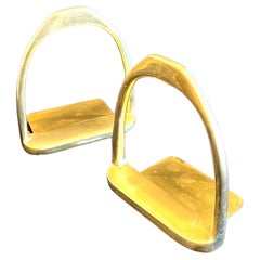 Vintage Pair of Brass Hermes Style Horse Saddle Stirrup Bookends