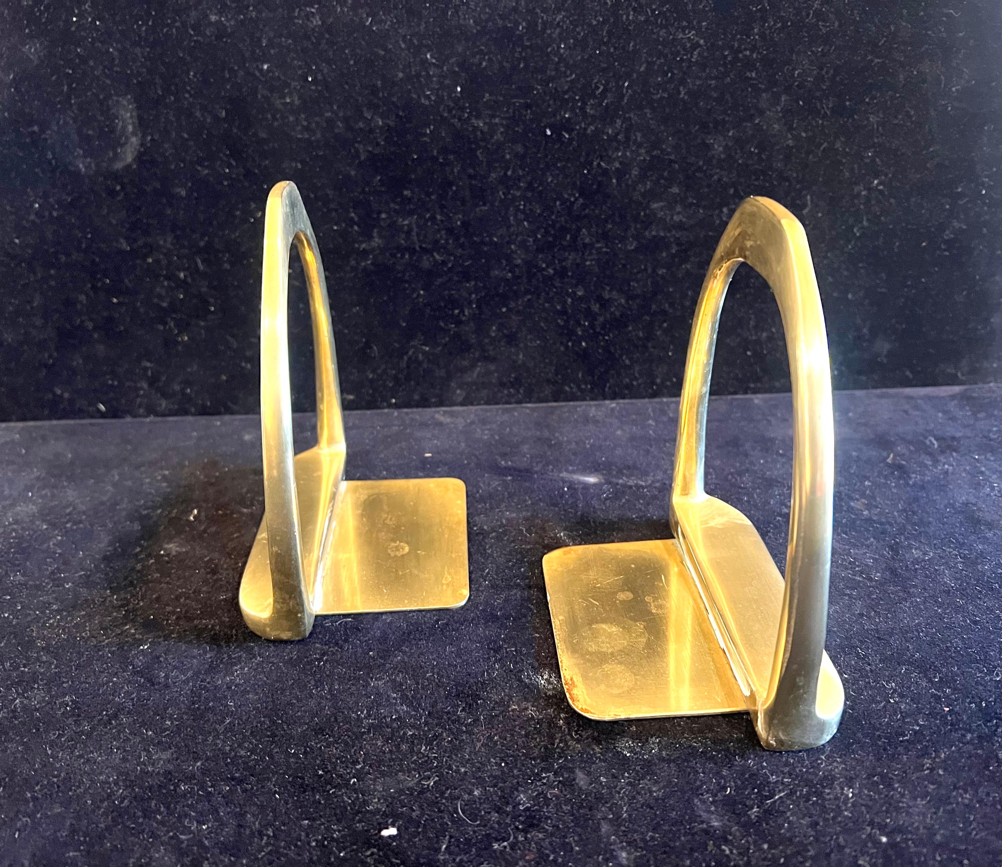 Mid-Century Modern Vintage Pair of Brass Hermes Style Horse Saddle Stirrup Bookends