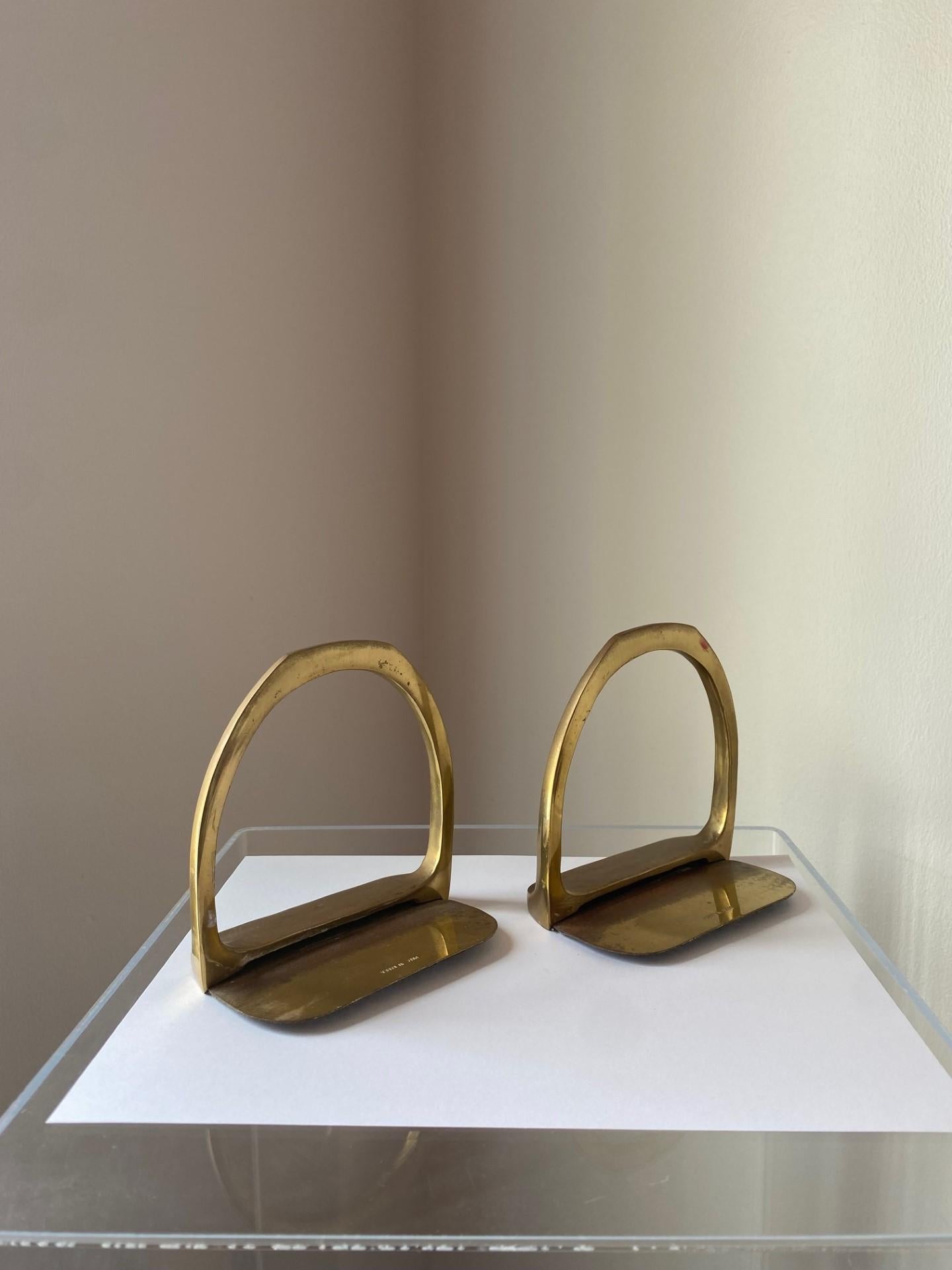 Mid-Century Modern Vintage Pair of Brass Hermes Style Horse Saddle Stirrup Bookends For Sale