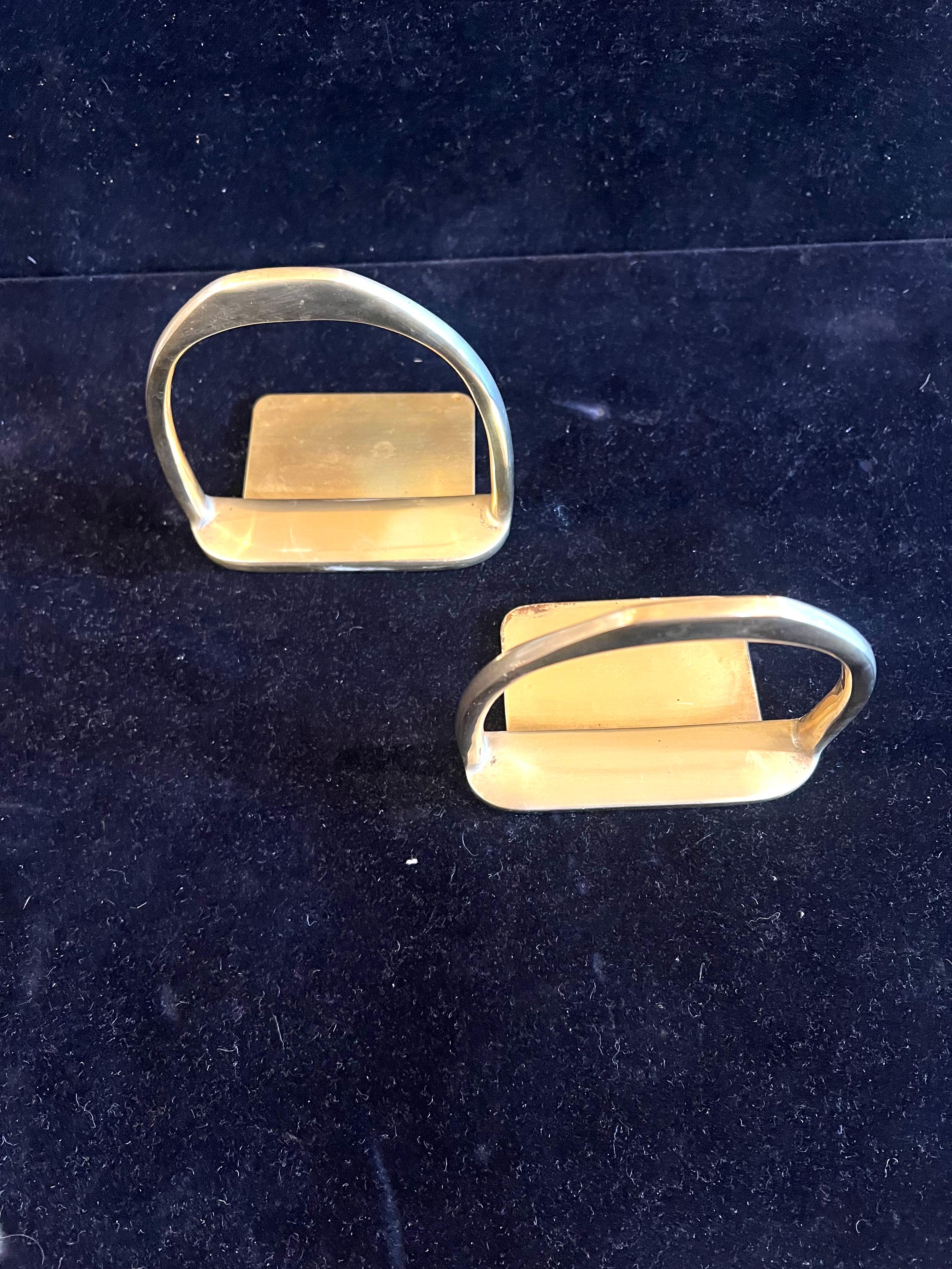 Korean Vintage Pair of Brass Hermes Style Horse Saddle Stirrup Bookends