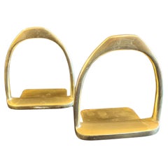 Vintage Pair of Brass Hermes Style Horse Saddle Stirrup Bookends