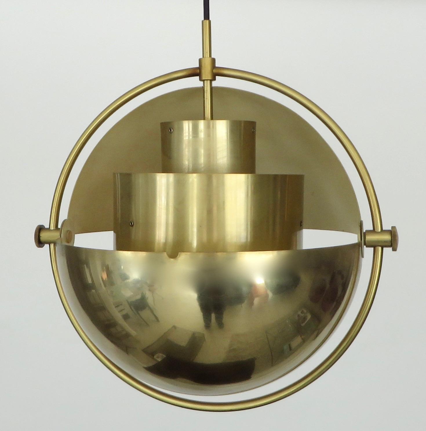 Vintage Pair of Brass Multi-Lite Pendant by Louis Weisdorf for Lyfa Denmark 1