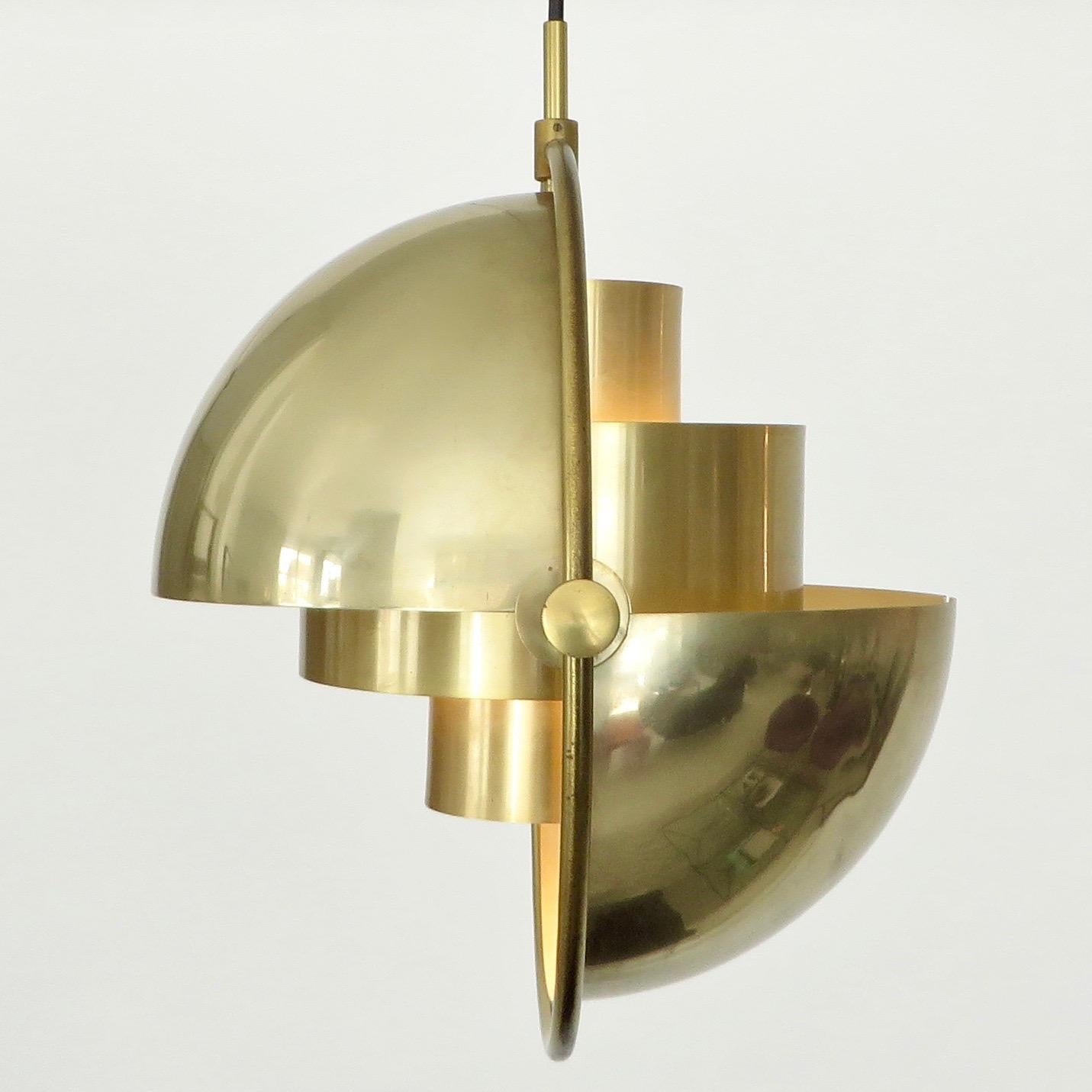 Vintage Pair of Brass Multi-Lite Pendant by Louis Weisdorf for Lyfa Denmark 3