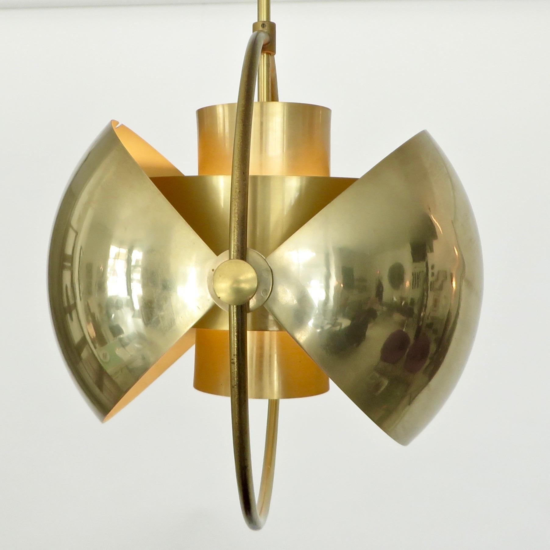 Vintage Pair of Brass Multi-Lite Pendant by Louis Weisdorf for Lyfa Denmark In Good Condition In Chicago, IL