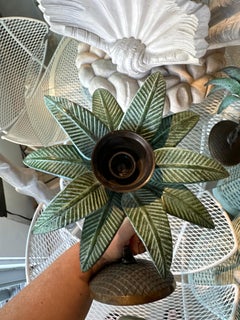 Vintage Pair of Brass Palm Tree Leaves Candle Holder Wall Sconces Palm Beach