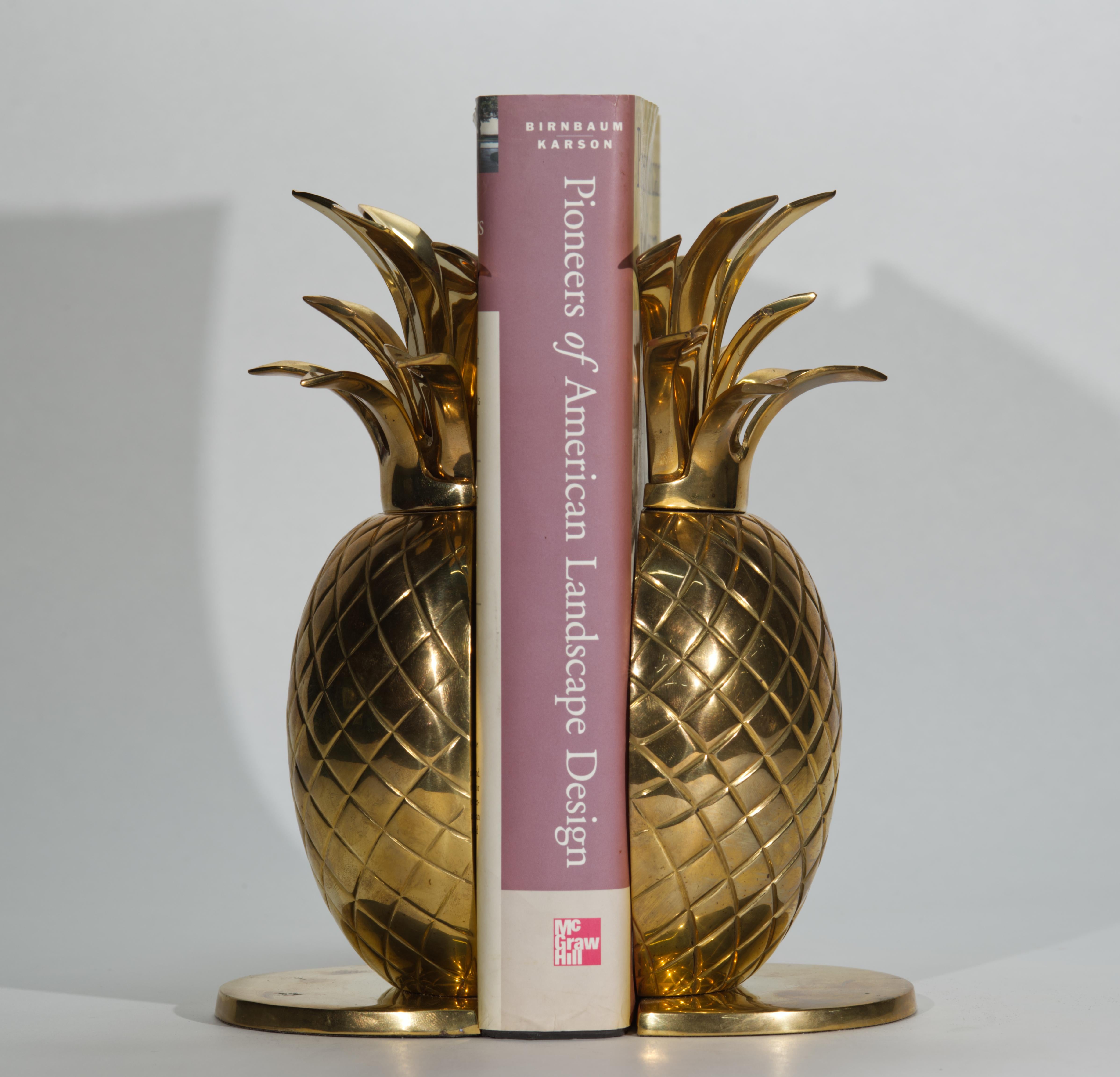 Mid-Century Modern Vintage Pair of Brass Pineapple Bookends For Sale