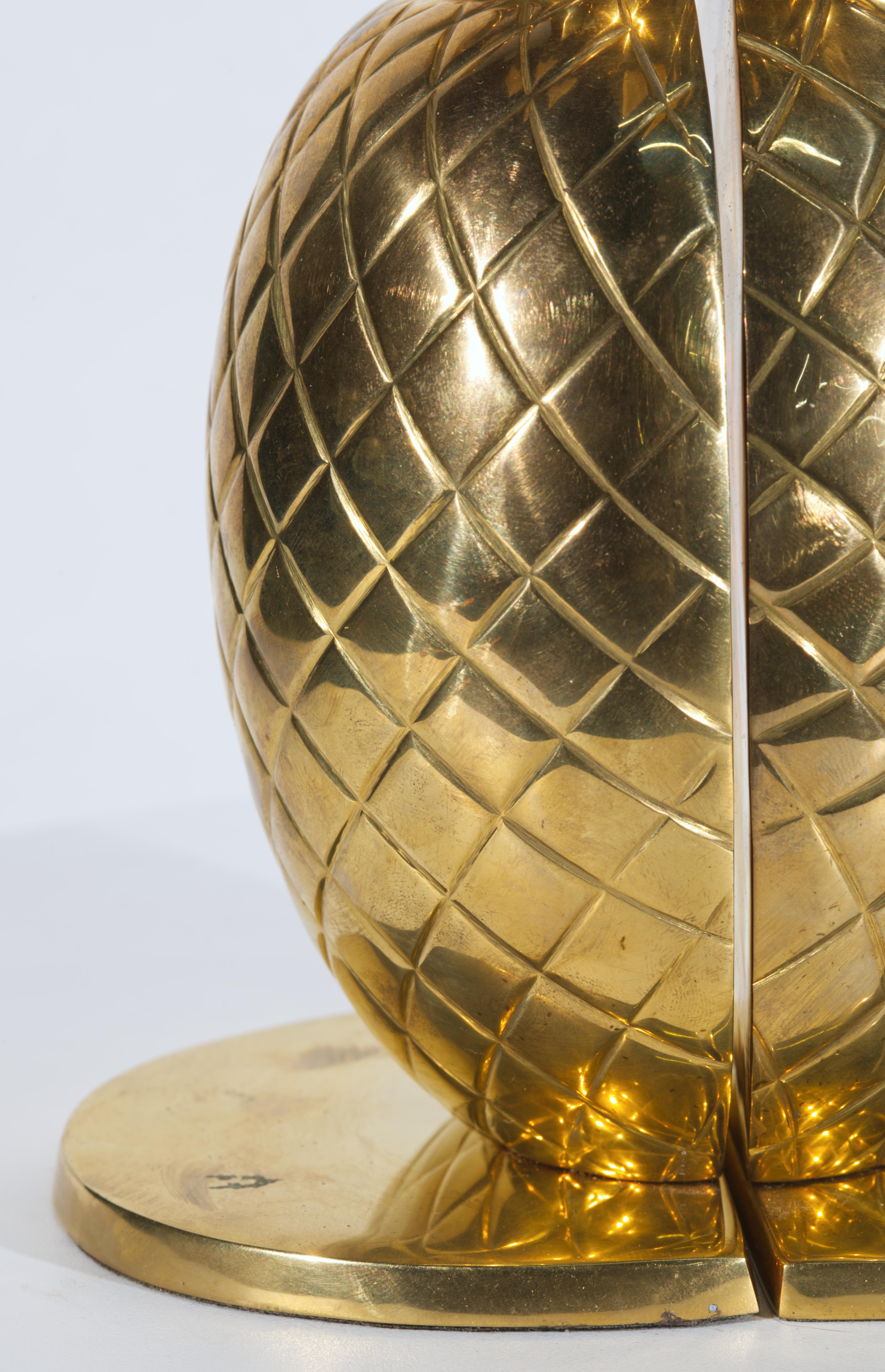 Cast Vintage Pair of Brass Pineapple Bookends For Sale
