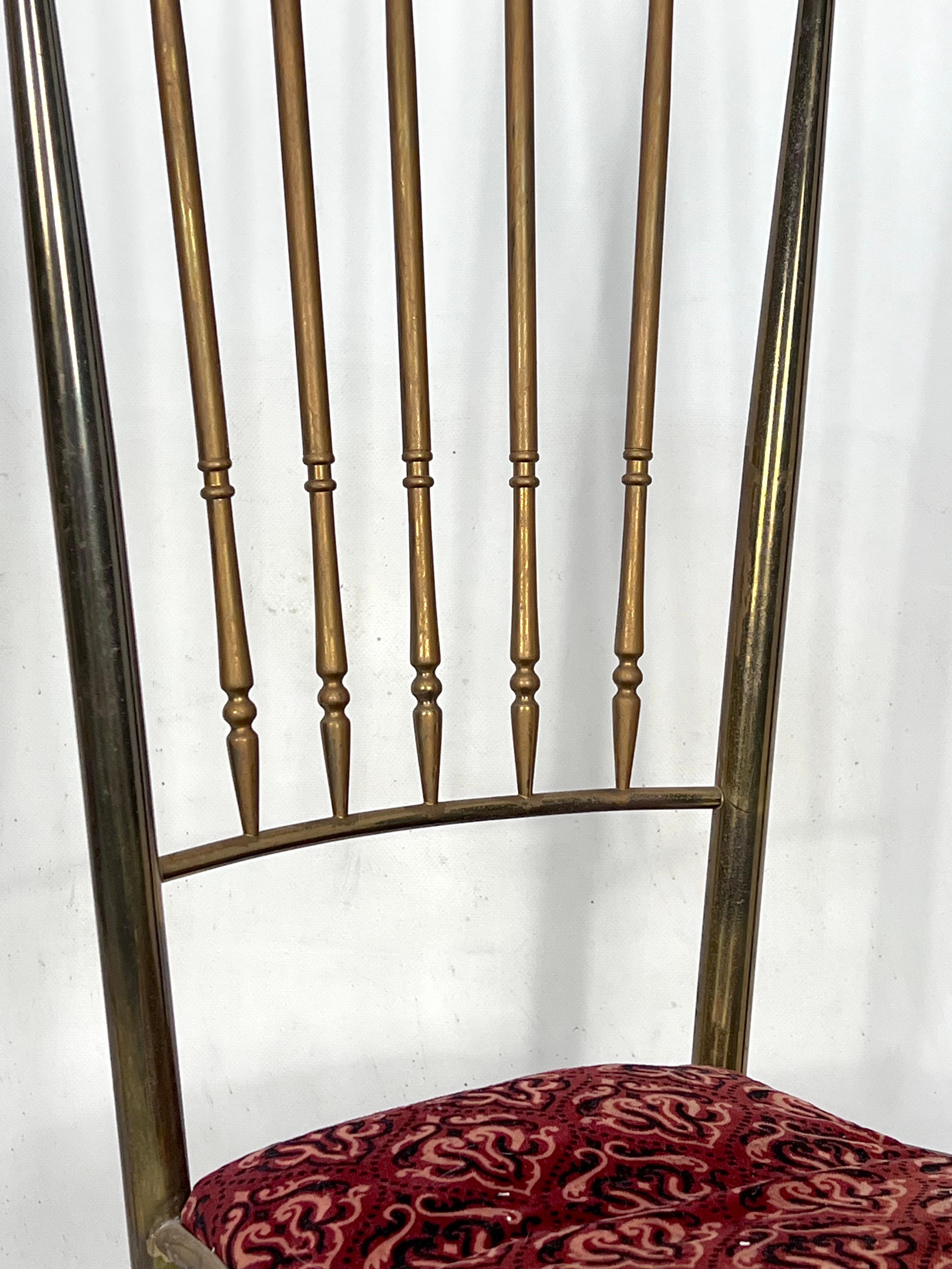 Vintage Pair of Brass Tall Chairs from Chiavari, Italy, 1950s For Sale 4