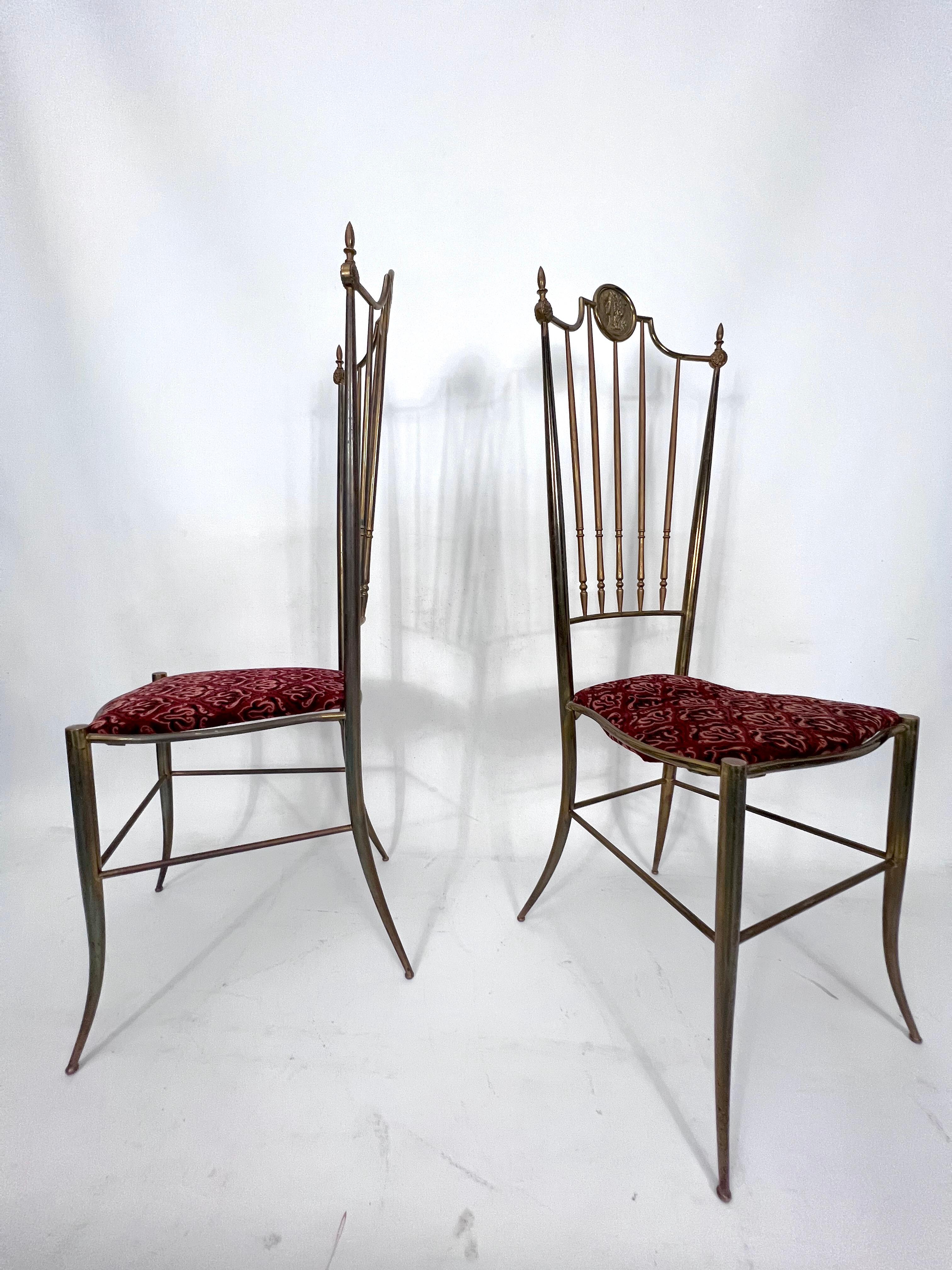 Vintage Pair of Brass Tall Chairs from Chiavari, Italy, 1950s For Sale 5