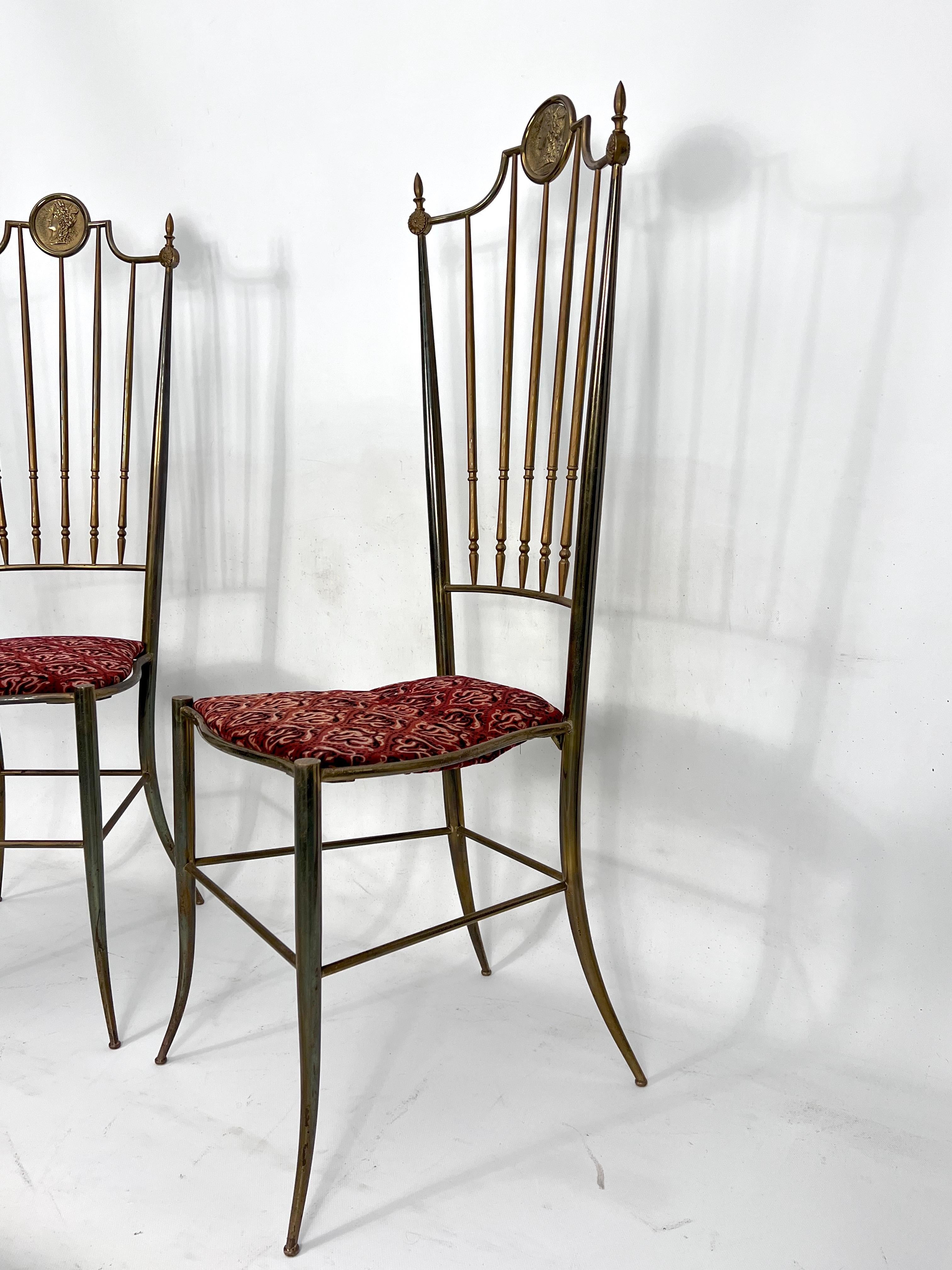 Italian Vintage Pair of Brass Tall Chairs from Chiavari, Italy, 1950s For Sale