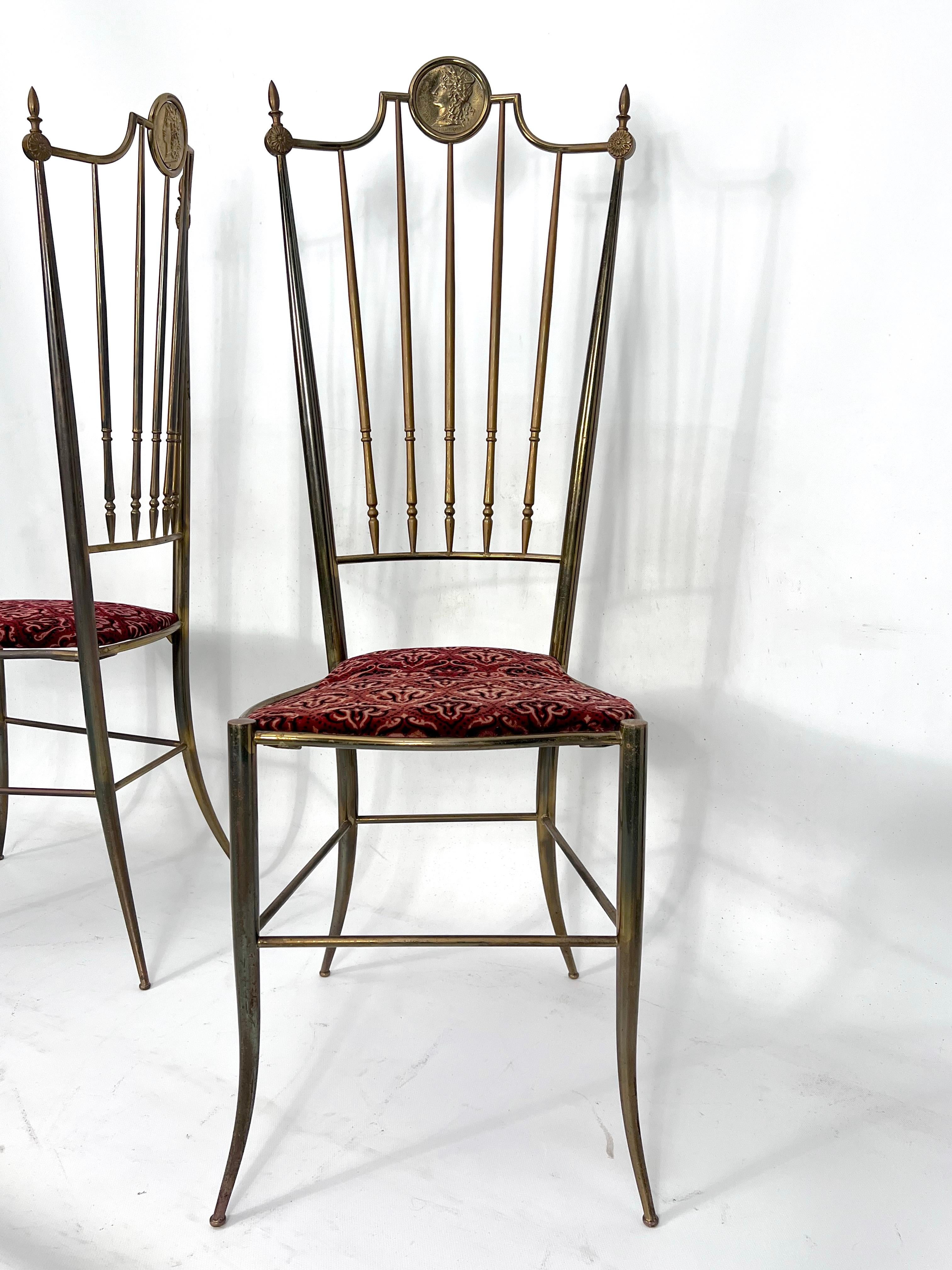 Vintage Pair of Brass Tall Chairs from Chiavari, Italy, 1950s For Sale 2
