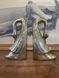 Vintage Pair of Brass Toned Swan Bookends