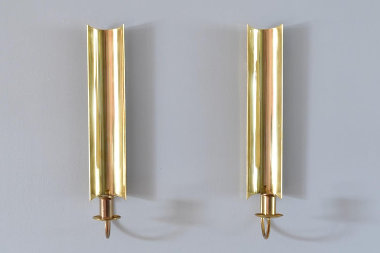 Vintage Pair of Brass Wall Candlesticks, Reflex by Pierre Forsell for  Skultuna at 1stDibs