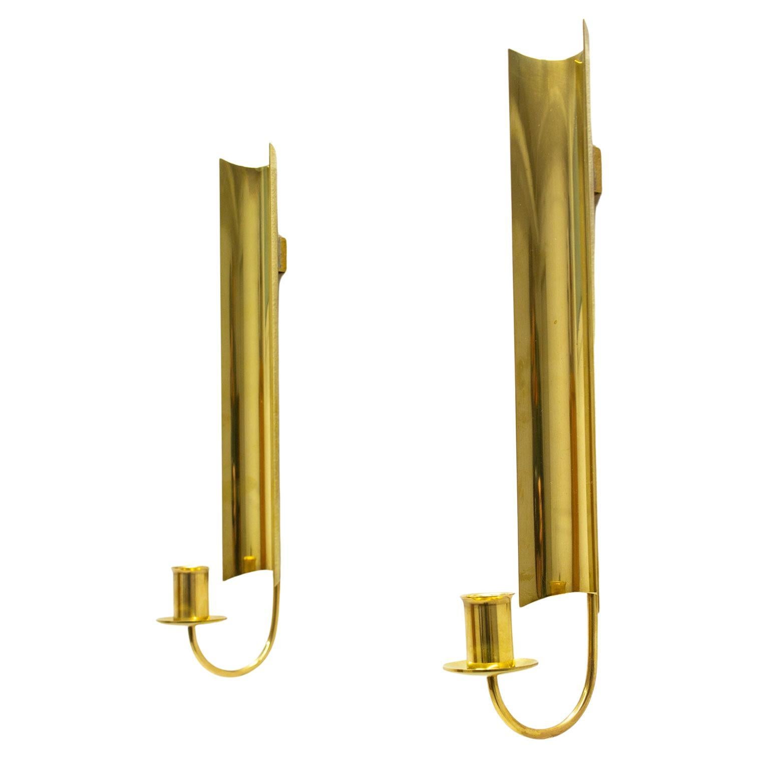Paire de chandeliers muraux vintage en laiton, Reflex de Pierre Forssell pour Skultuna