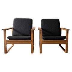 Vintage Pair of Børge Mogensen Lounge Chairs in Oak, Circa 1960