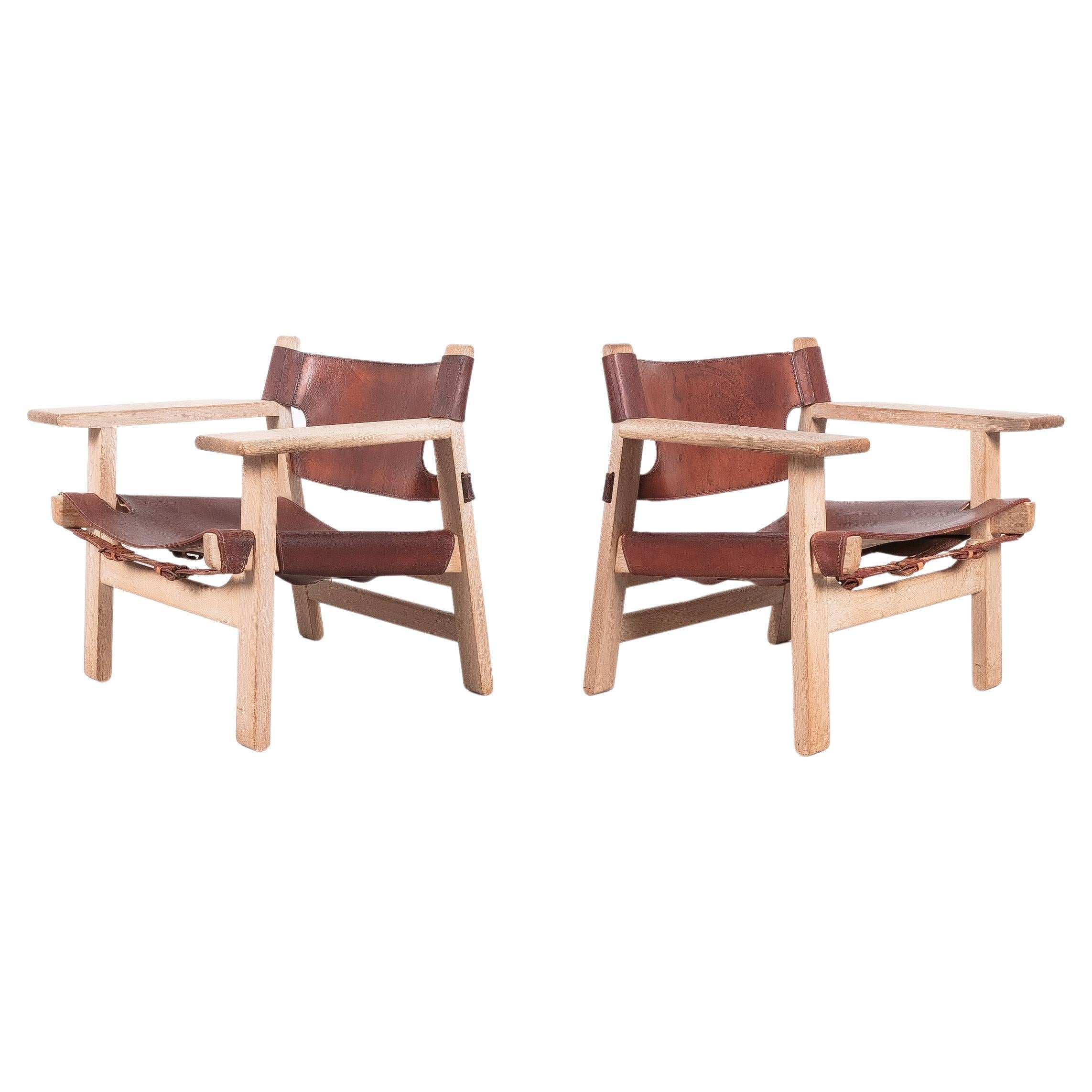 Vintage Paar Børge Mogensen Spanisch Stühle Eiche Leder, Dänemark, 1960er Jahre im Angebot 3