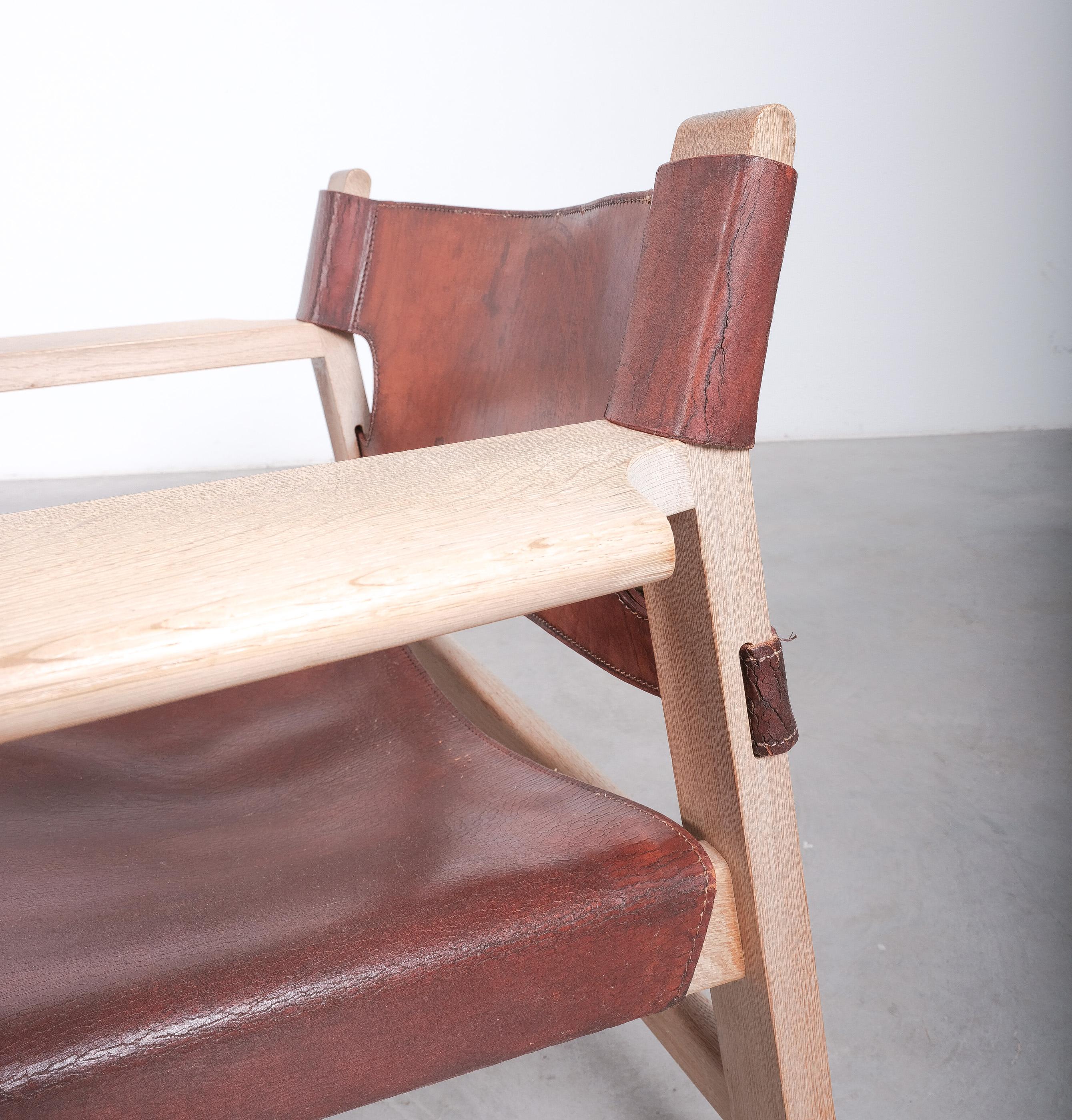 Mid-20th Century Vintage Pair of Børge Mogensen Spanish Chairs Oak Leather, Denmark, 1960s For Sale